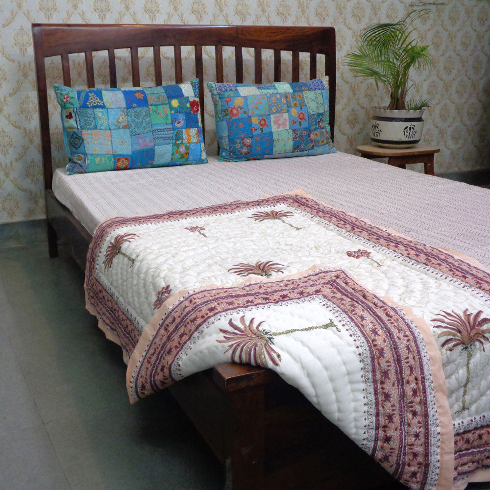 Reversible Floral Pattern Baby Blanket | Palm Tree Pink 203488