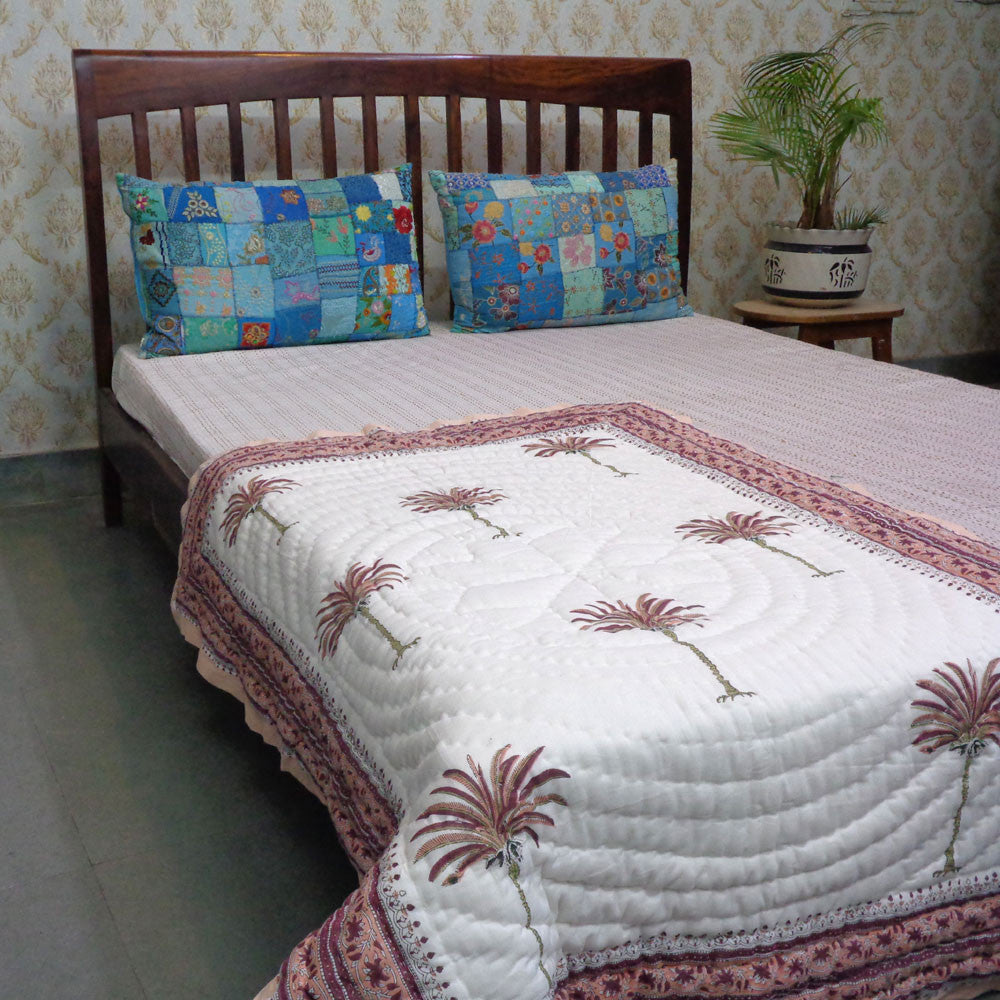 Reversible Floral Pattern Baby Blanket | Palm Tree Pink 203488