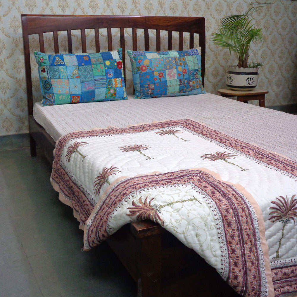 Reversible Floral Pattern Baby Blanket | Palm Tree Pink 203488