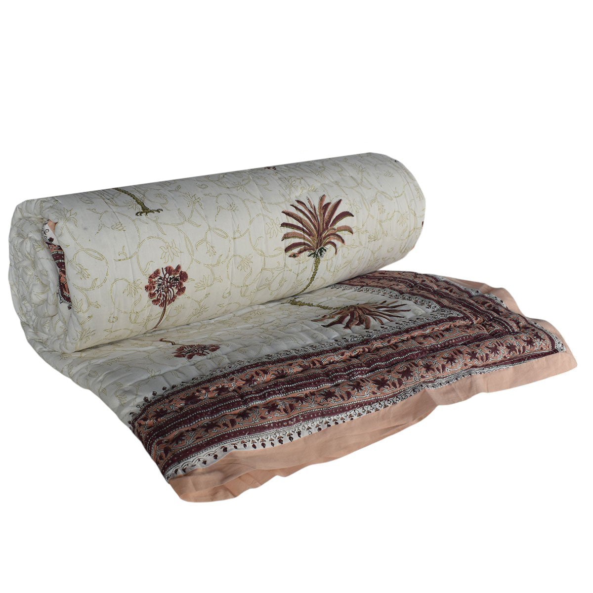•	Jaipur Handicrafts King Size Quilt | Palm Tree Pink 203589