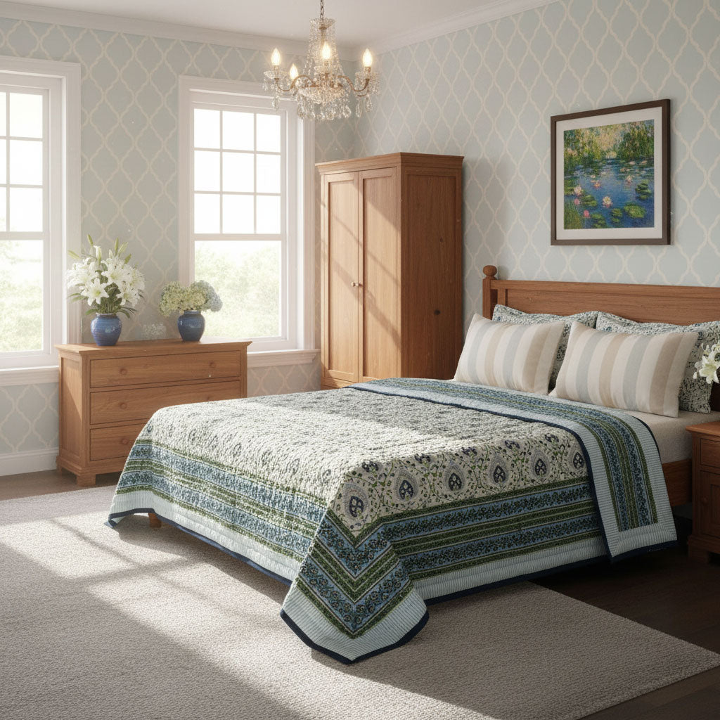Jaipuri Razai Single | Pan Leaf Blue 309622