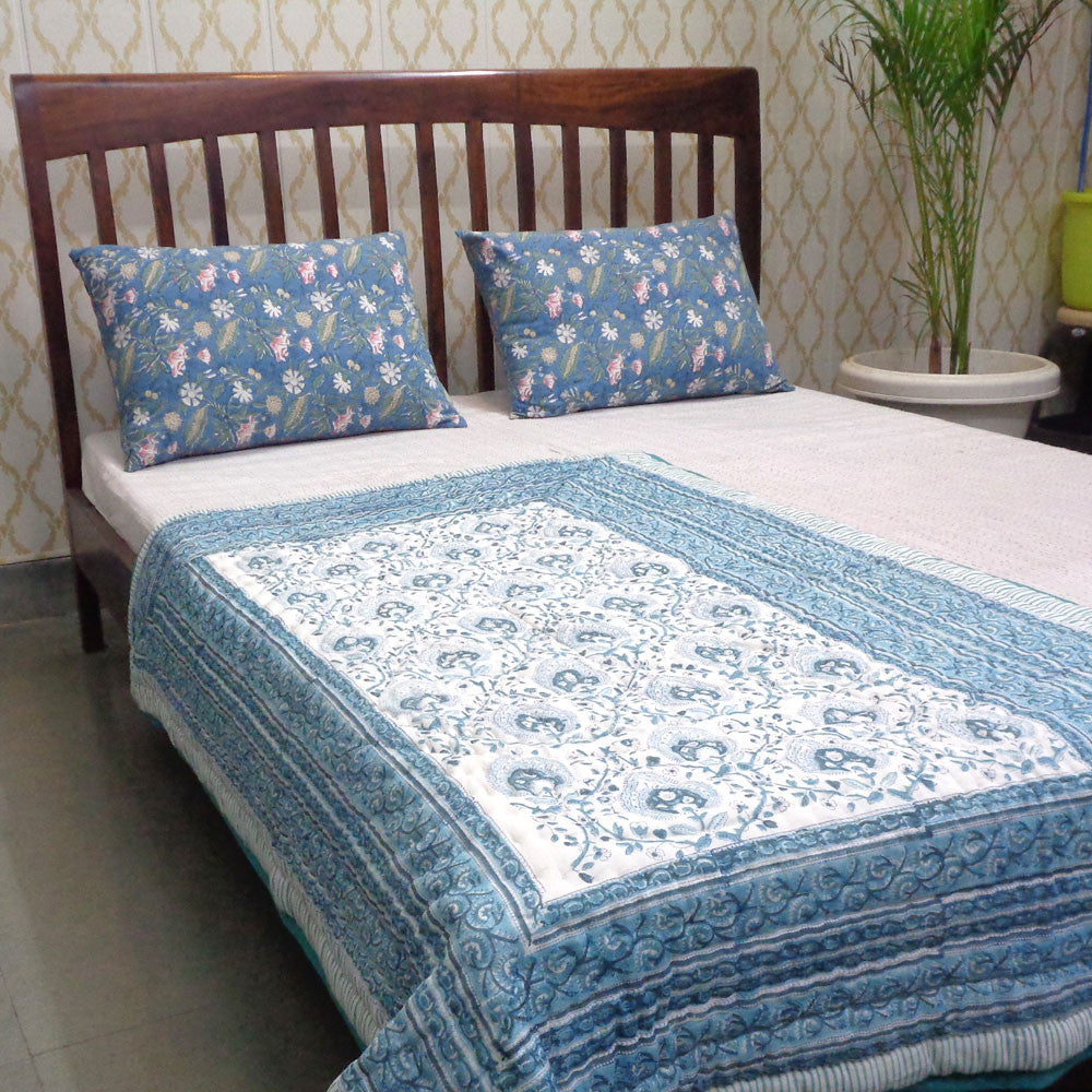 Floral Ethnic Print Baby Blanket | Pan Leaf Blue 309622