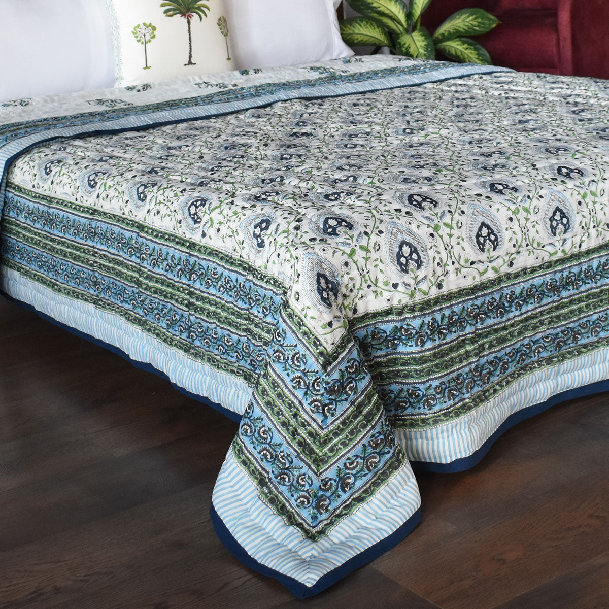 Jaipuri Razai Single | Pan Leaf Blue 309622