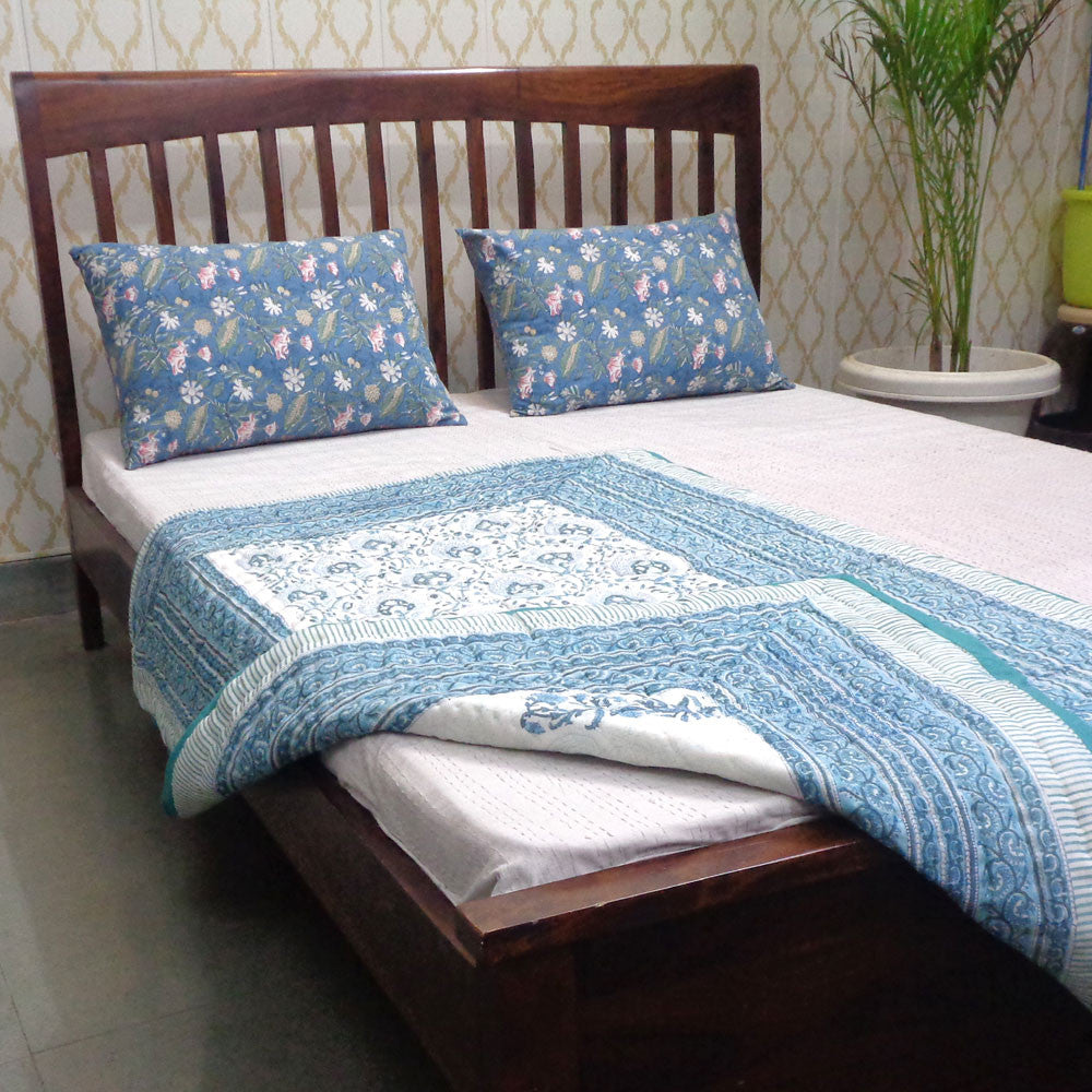 Floral Ethnic Print Baby Blanket | Pan Leaf Blue 309622