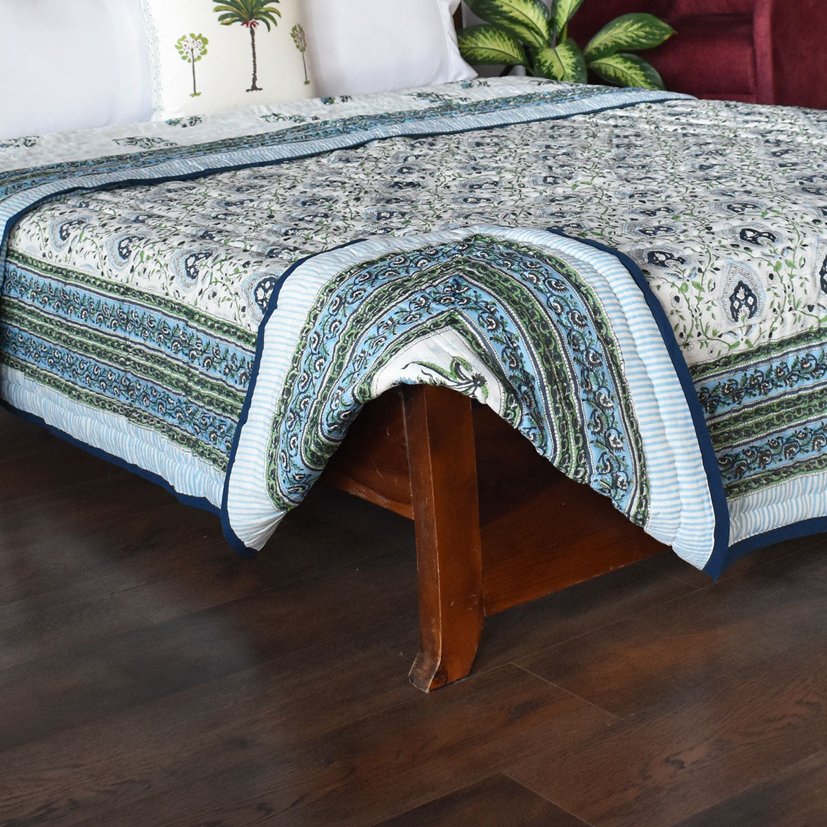 Jaipuri Razai Single | Pan Leaf Blue 309622