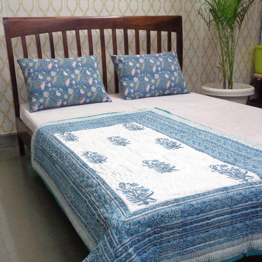 Floral Ethnic Print Baby Blanket | Pan Leaf Blue 309622
