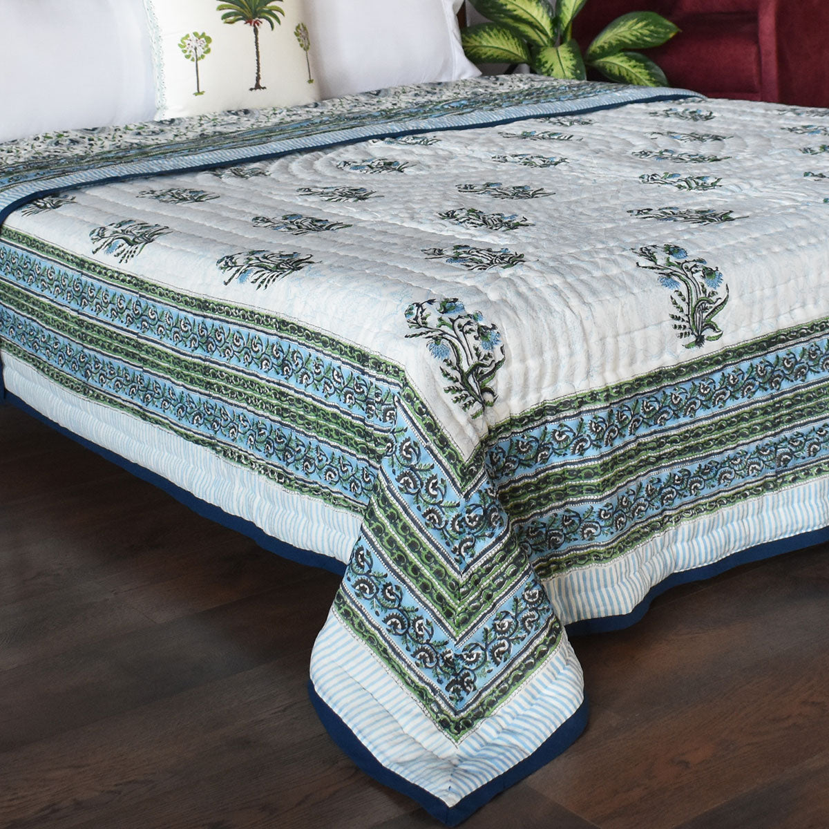 Jaipuri Razai Single | Pan Leaf Blue 309622