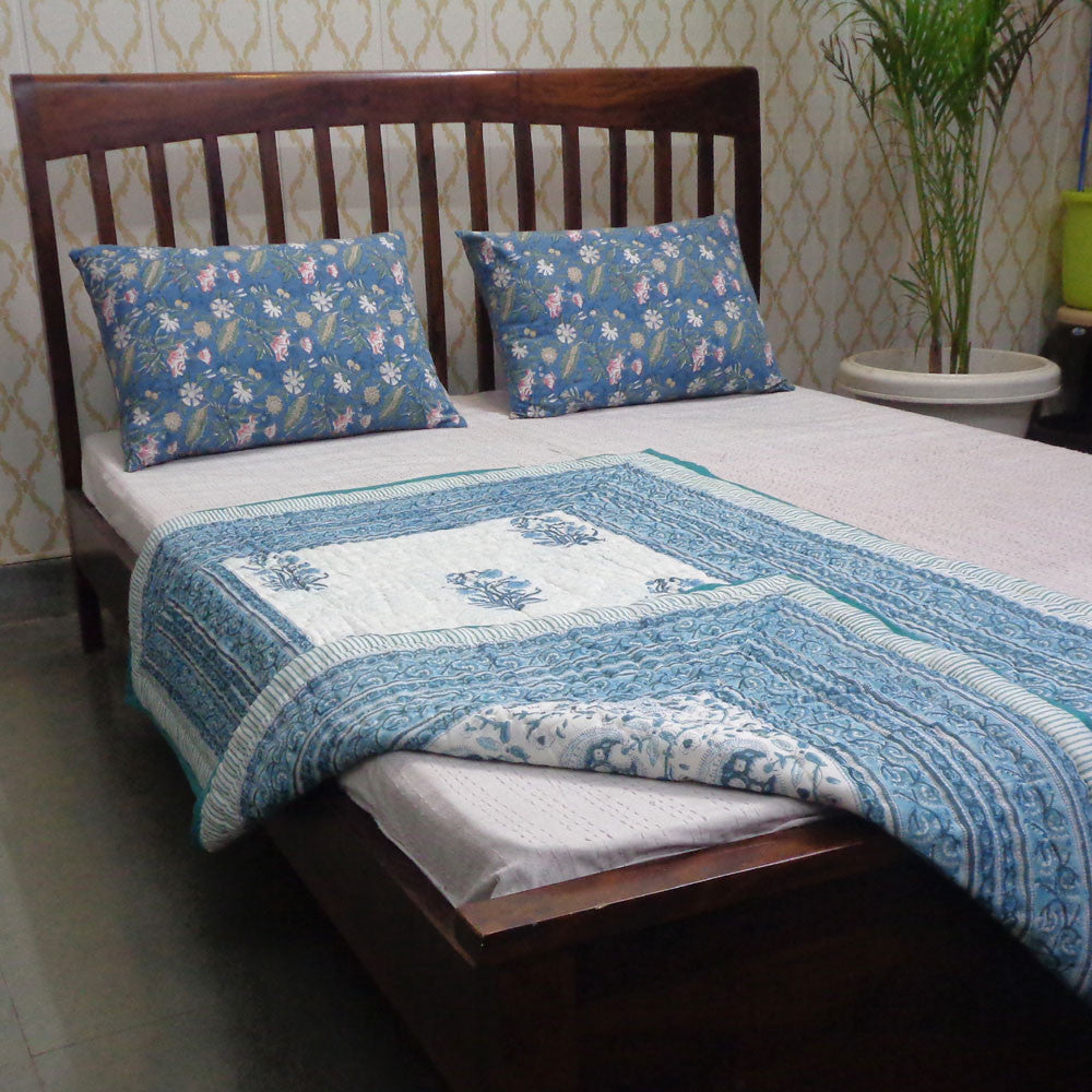 Floral Ethnic Print Baby Blanket | Pan Leaf Blue 309622
