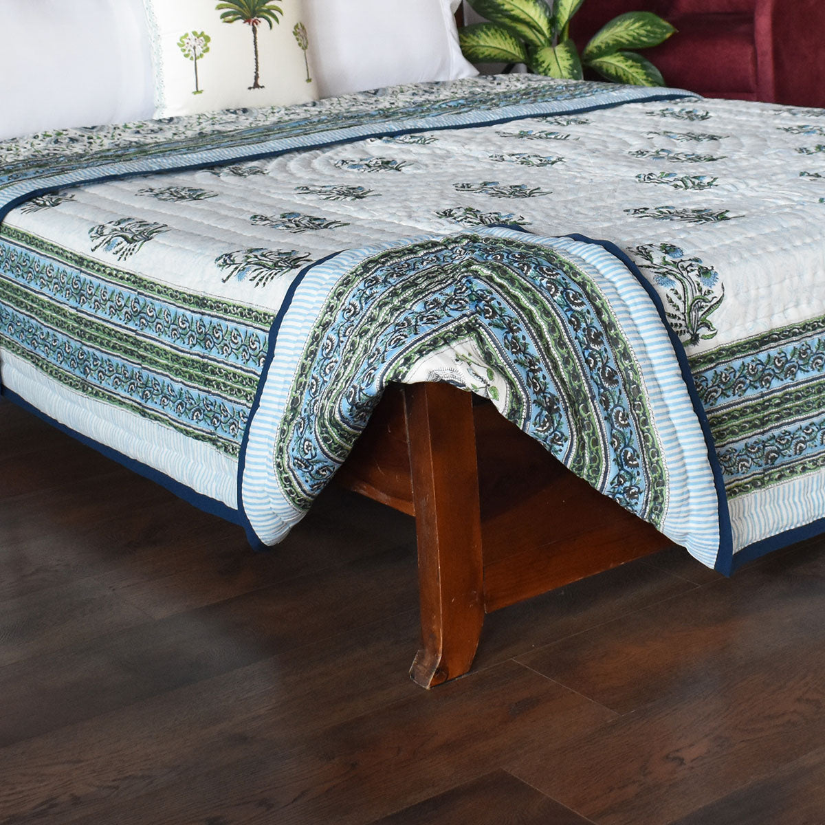 Jaipuri Razai Single | Pan Leaf Blue 309622