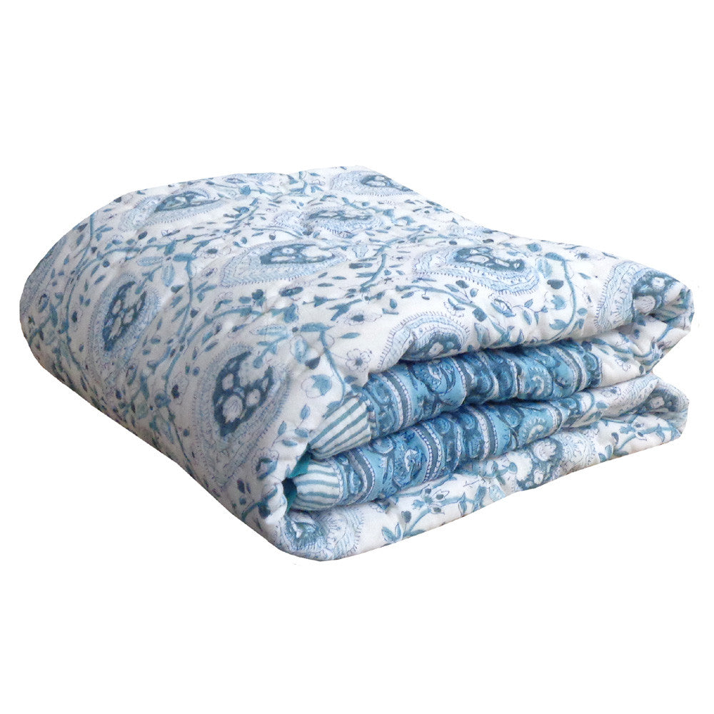 Floral Ethnic Print Baby Blanket | Pan Leaf Blue 309622