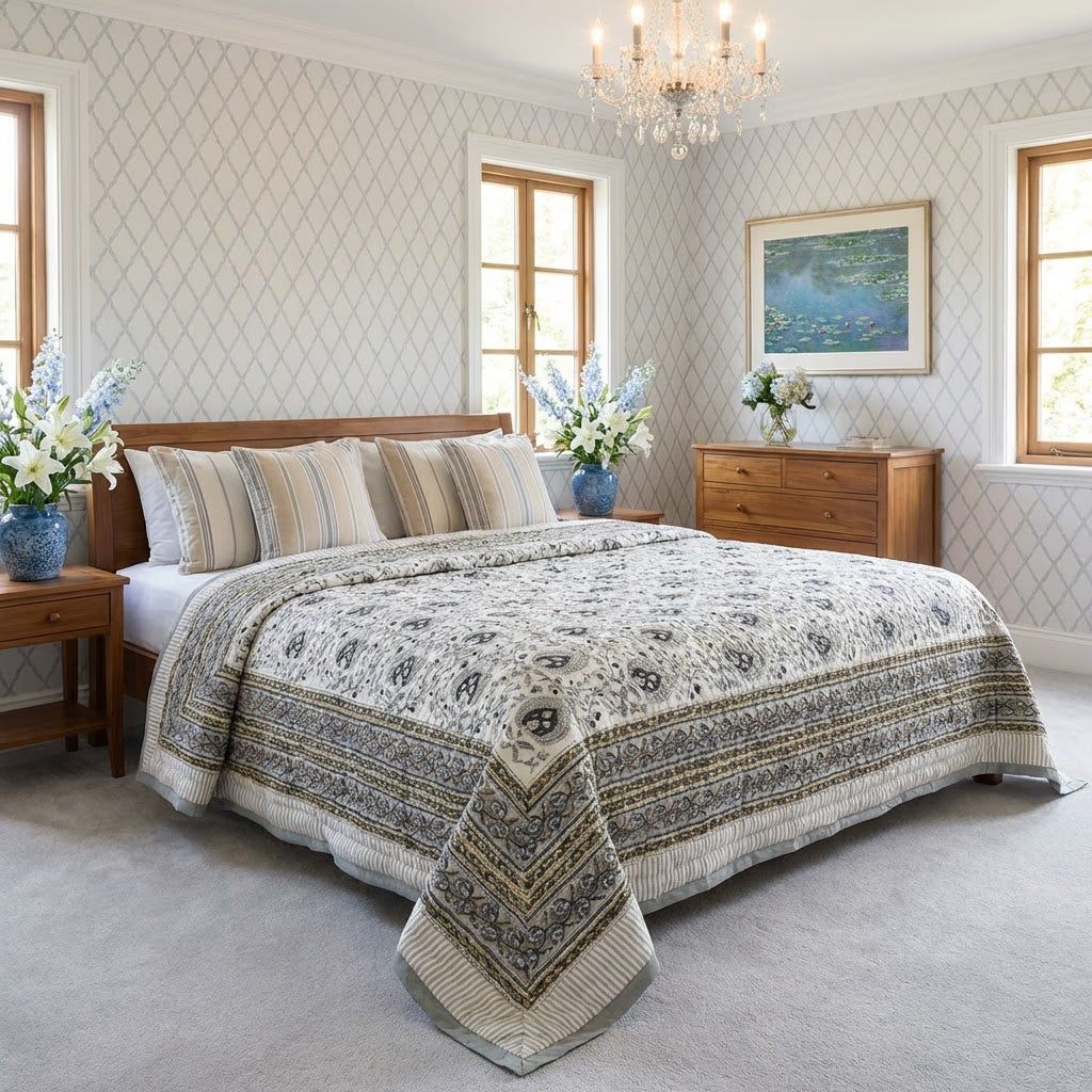 Jaipuri Razai Single Bed | Pan Leaf Dusk 21423