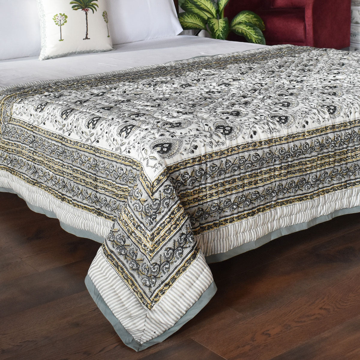 Jaipuri Razai Single Bed | Pan Leaf Dusk 21423