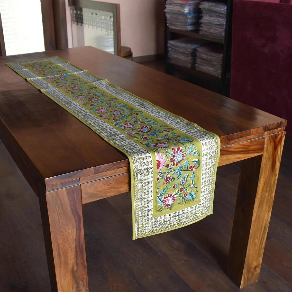 Artisan Crafted Runner For Special Occasions |  Phuljhari Olive Gud 103487