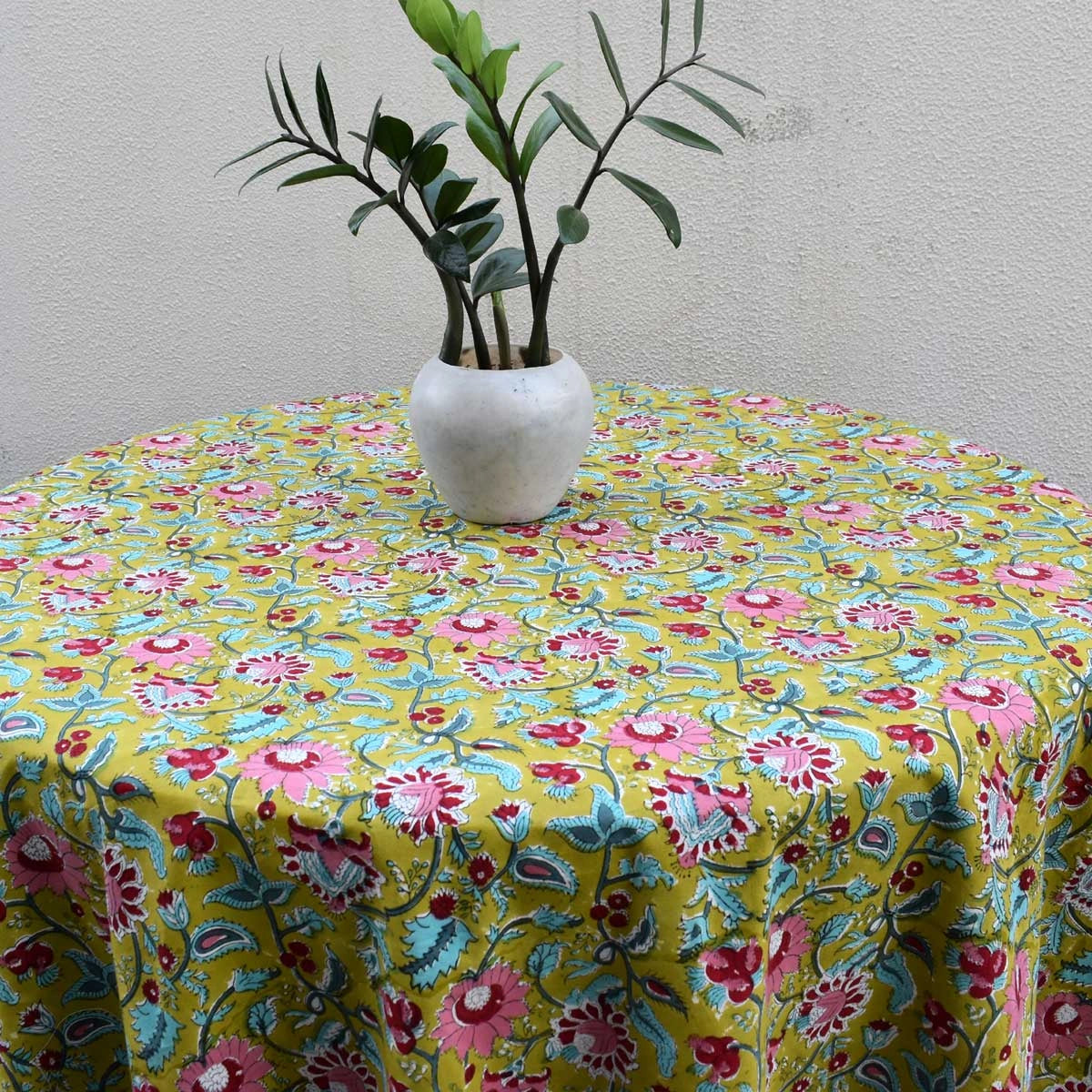 Small Round Dining Tablecloth Phuljhari Olive Gud