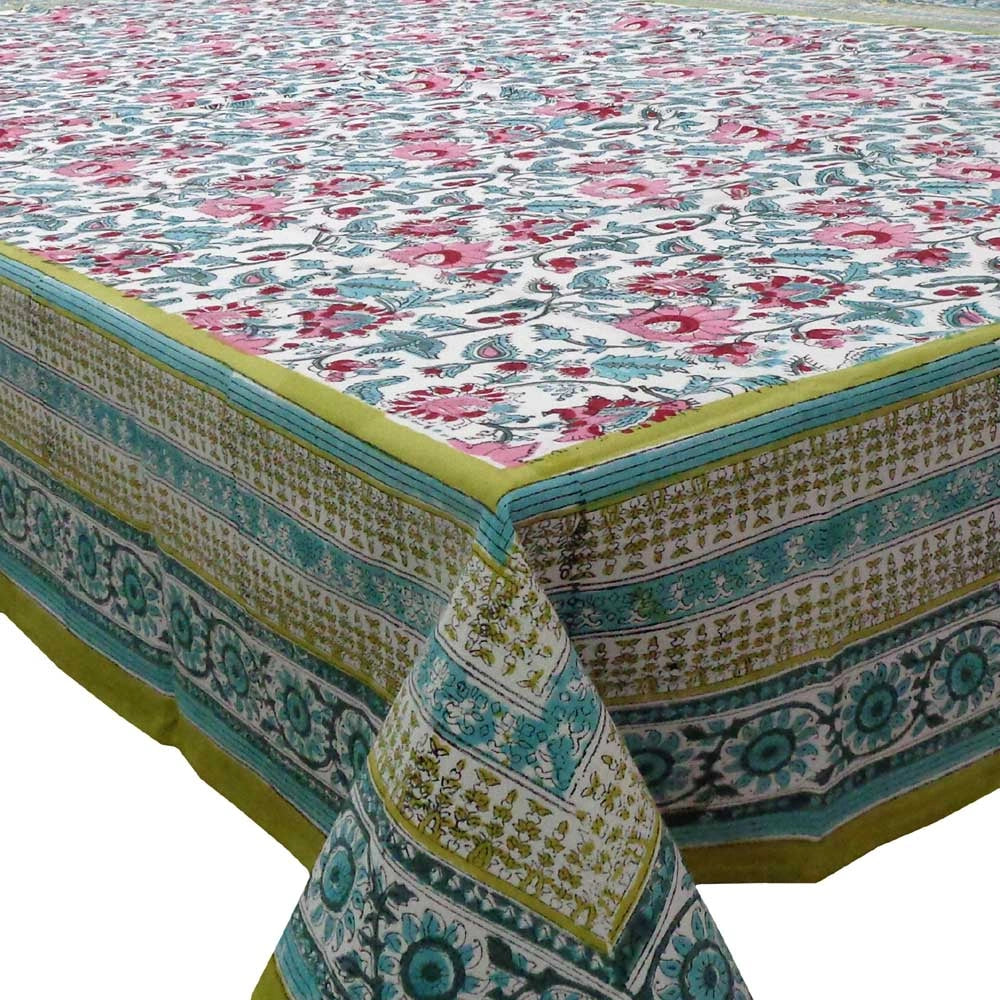 Ethnic Print Long Tablecloth | Phuljhari Olive Open 100990