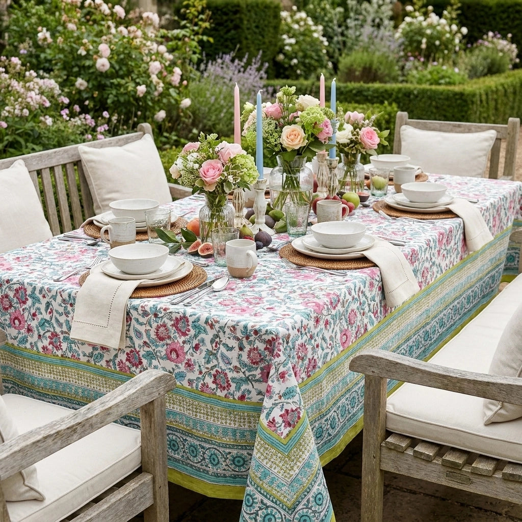 Ethnic Print Long Tablecloth | Phuljhari Olive Open 100990