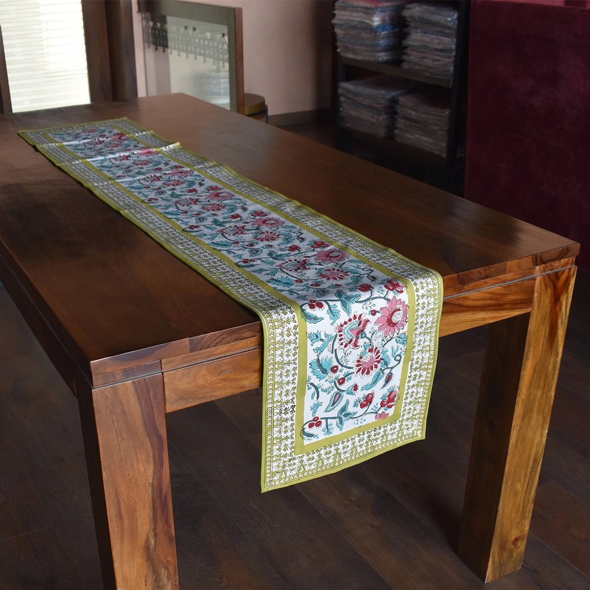 Dining Table Runner | Phuljhari Olive Open 207929