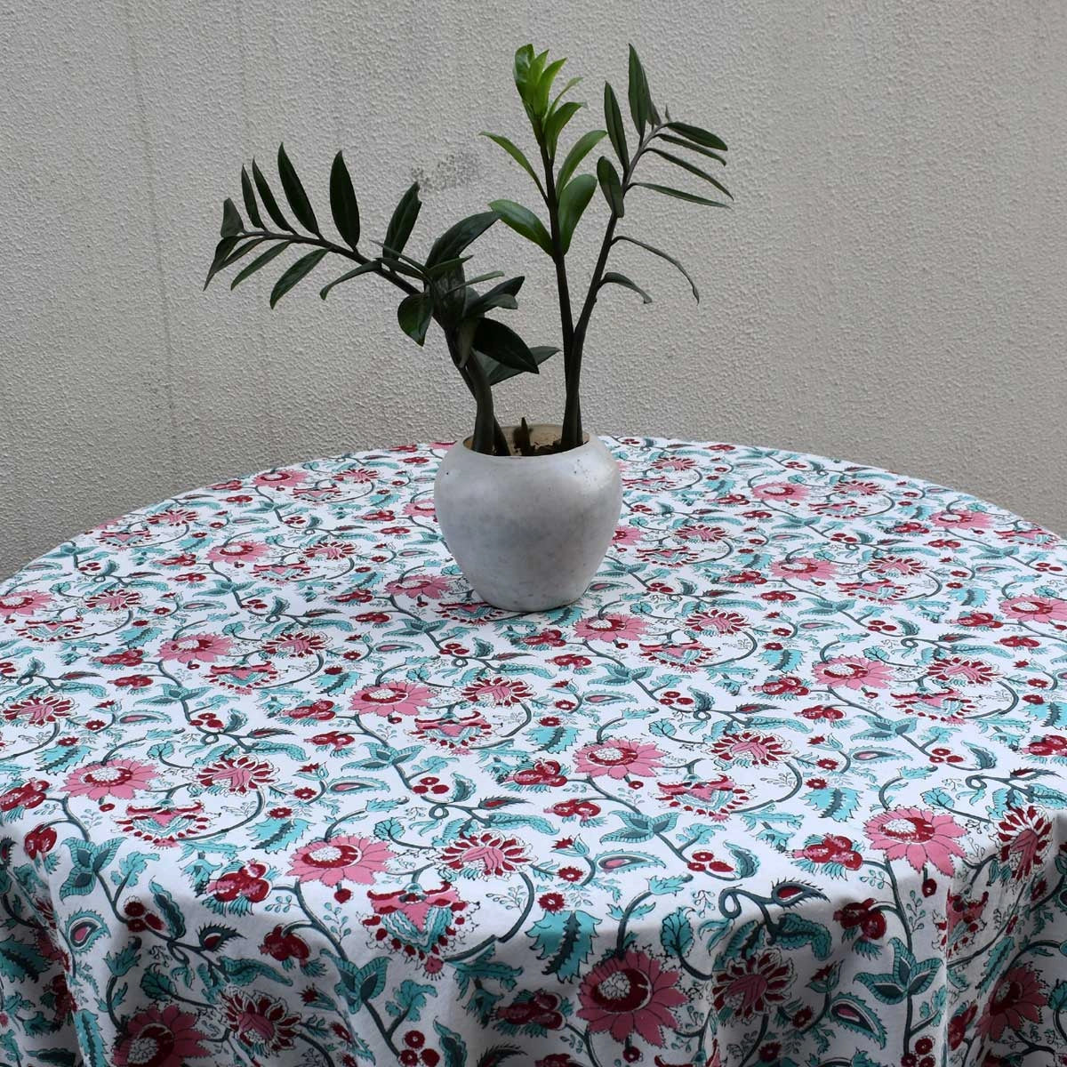 Eco-Friendly Colored Round Table Linen | Phuljhari Olive Open 208289