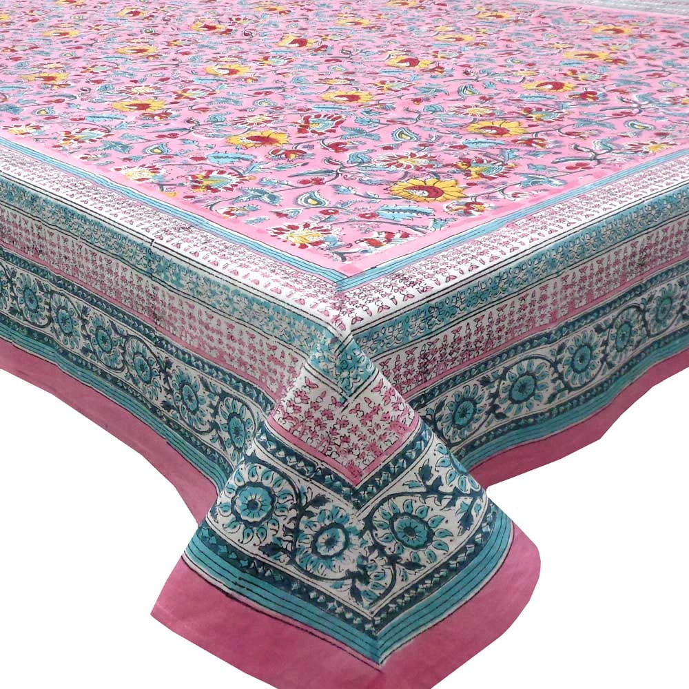 Jaipur Hand Block Tablecloth | Phuljhari Pink Gud 204756