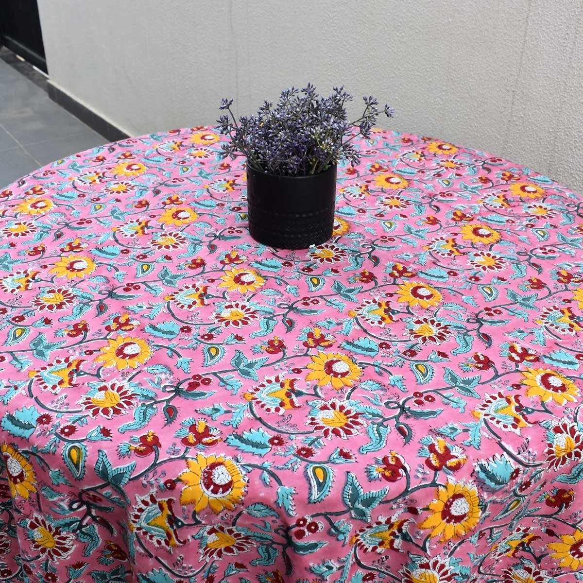 Ethnic Print Round Tablecloth Phuljhari Pink Gud