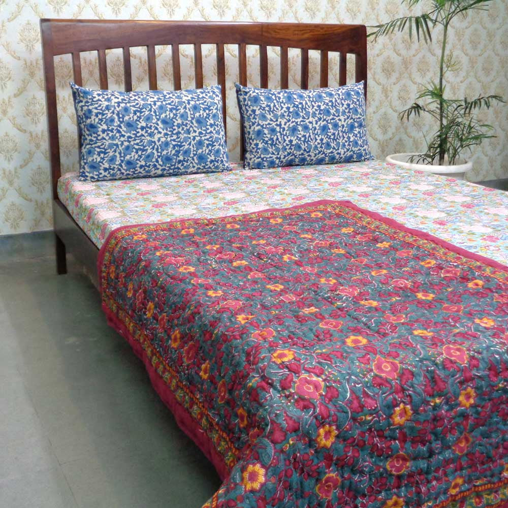 Baby Quilt for Toddler, Hand Block Printed | Phulwari 0973