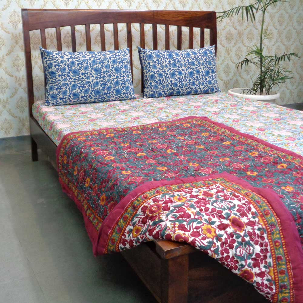 Baby Quilt for Toddler, Hand Block Printed | Phulwari 0973