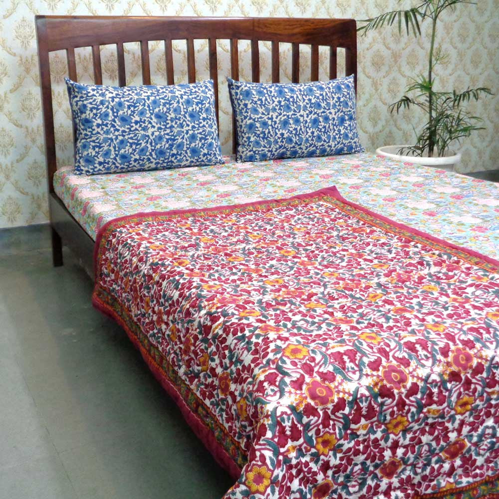 Baby Quilt for Toddler, Hand Block Printed | Phulwari 0973