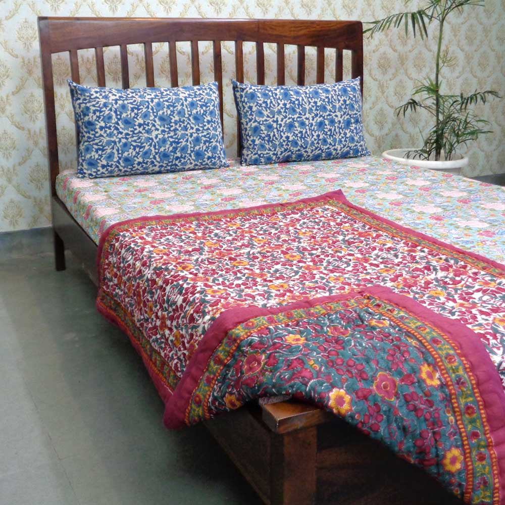 Baby Quilt for Toddler, Hand Block Printed | Phulwari 0973