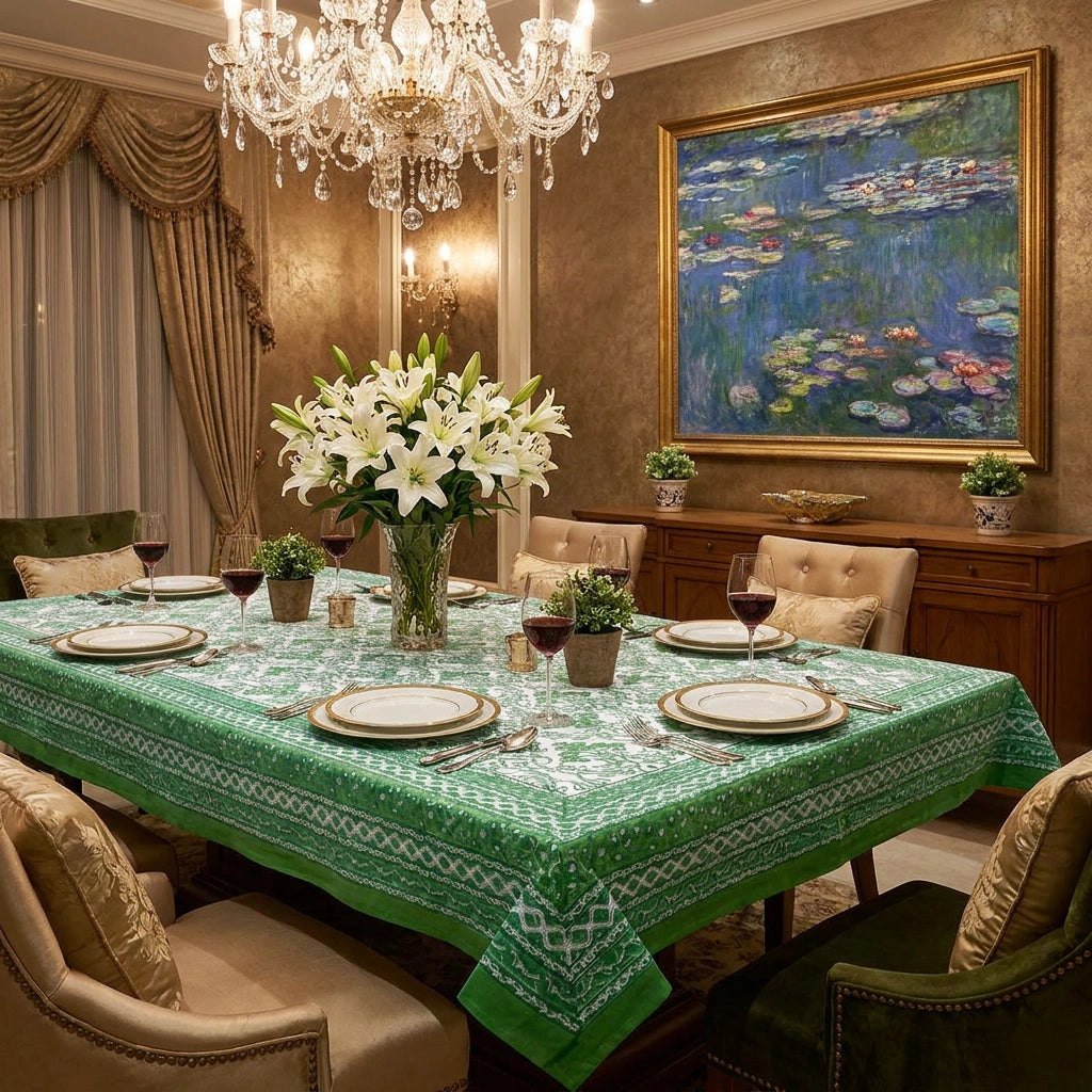 12 Seater Tablecloth ‚ 180x340 cms | Raat Ki Rani Green 207006