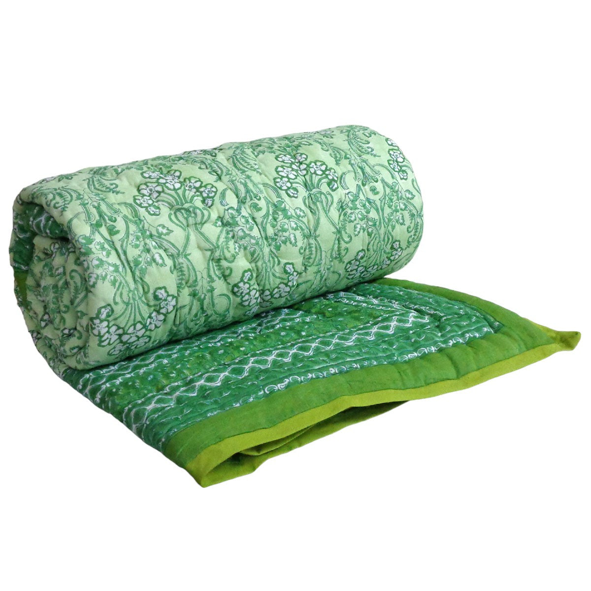 Jaipuri Hand Block Printed Throw Blanket | Raat Ki Rani Green 207006