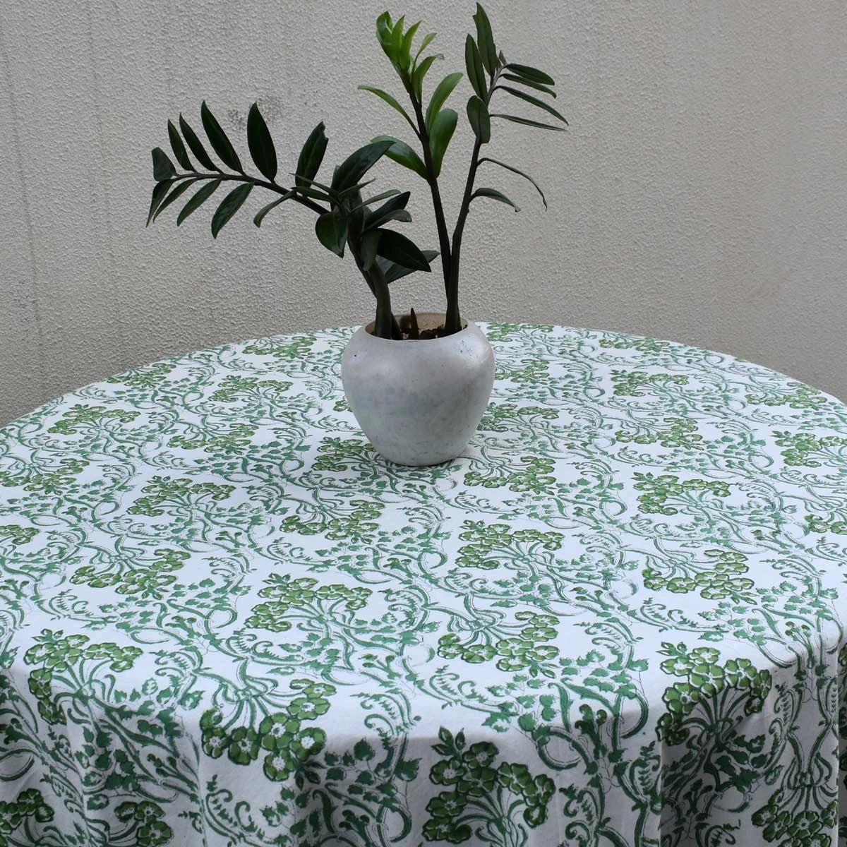 Jaipur Hand Block Round Tablecloth  Raat Ki Rani Green