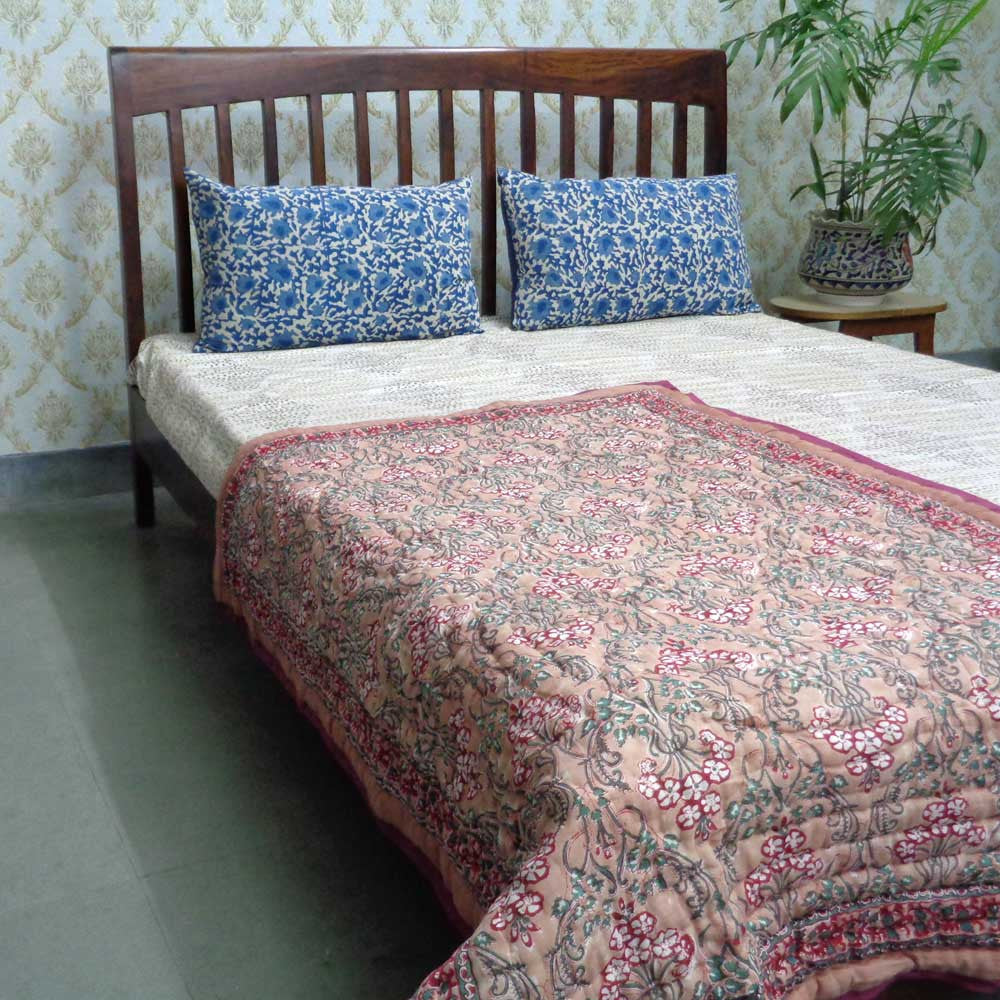 Baby Quilt for Toddler, Hand Block Printed | Raat Ki Rani Gud 102983