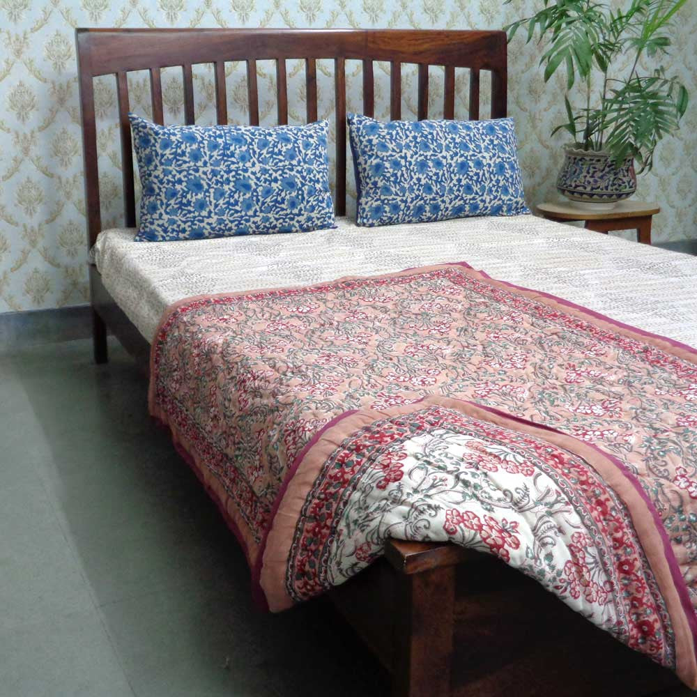 Baby Quilt for Toddler, Hand Block Printed | Raat Ki Rani Gud 102983
