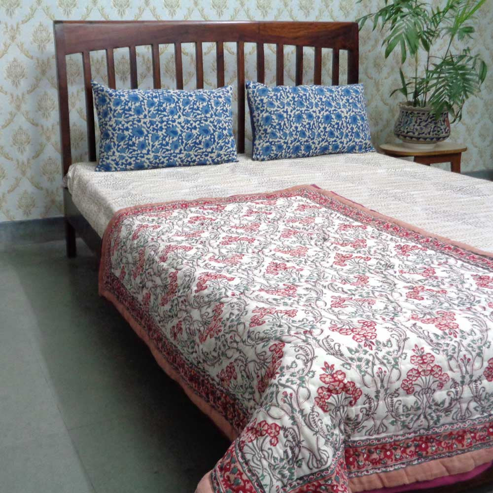 Baby Quilt for Toddler, Hand Block Printed | Raat Ki Rani Gud 102983