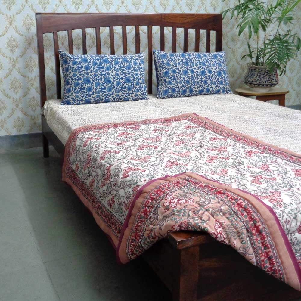 Baby Quilt for Toddler, Hand Block Printed | Raat Ki Rani Gud 102983