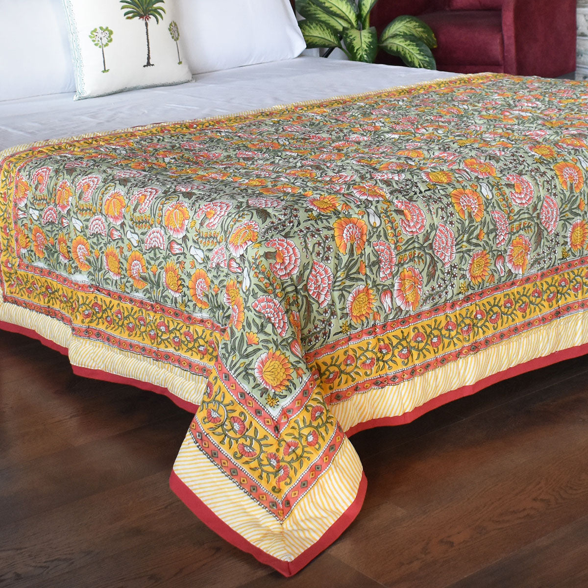 Jaipuri Razai With Natural Dyes Single Quilt | Reshma Sea Green 201343