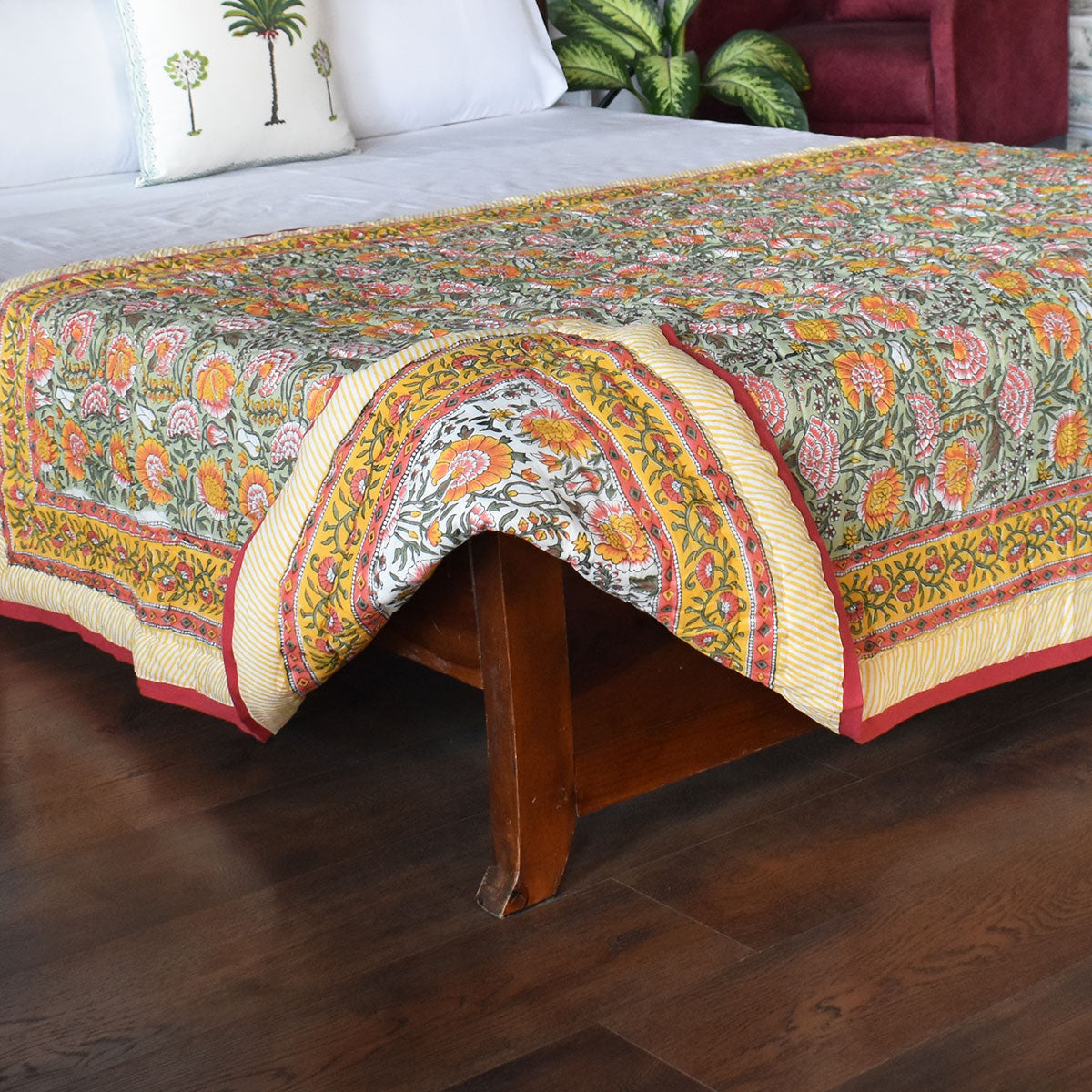 Jaipuri Razai With Natural Dyes Single Quilt | Reshma Sea Green 201343