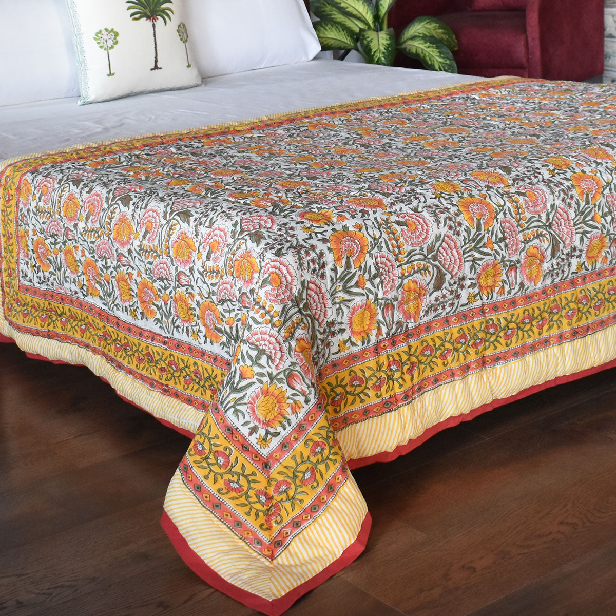 Jaipuri Razai With Natural Dyes Single Quilt | Reshma Sea Green 201343