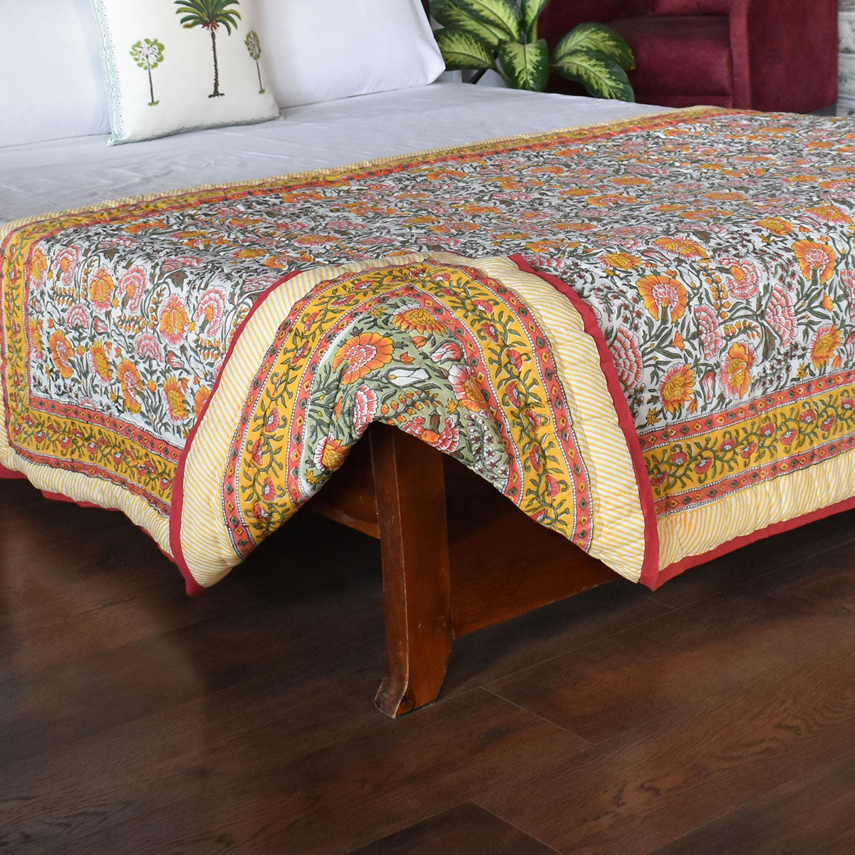 Jaipuri Razai With Natural Dyes Single Quilt | Reshma Sea Green 201343