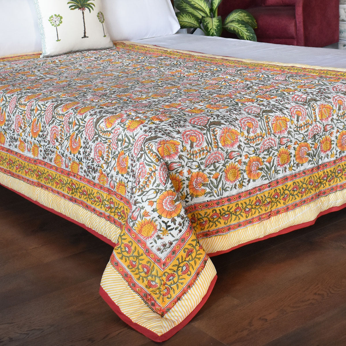 Jaipuri Razai With Natural Dyes Single Quilt | Reshma Sea Green 201343
