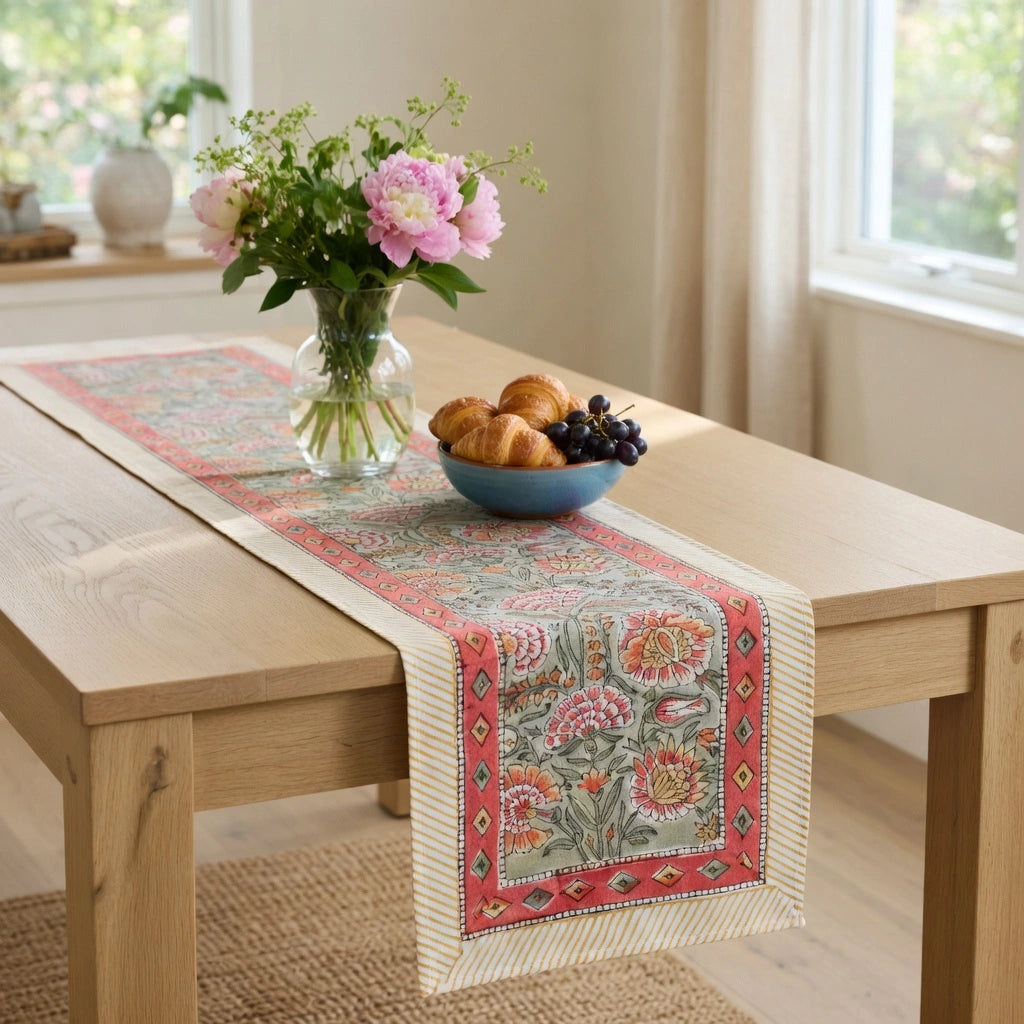 Intricate Patterned Runner Reshma Sea Green Gud
