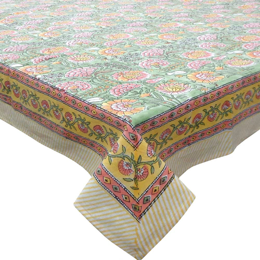 Unique Hand Printed Long Tablecloth | Reshma Sea Green Gud 203224
