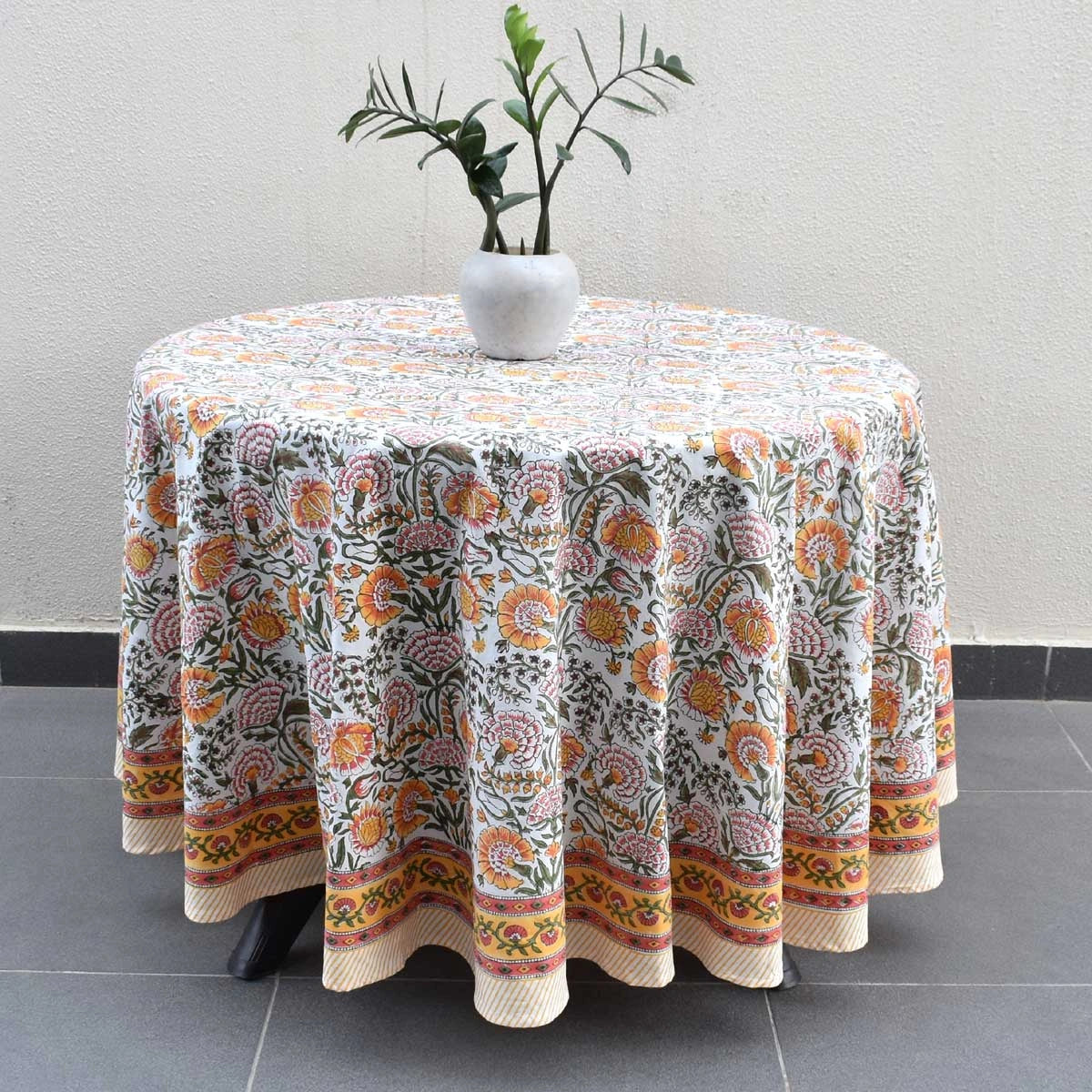 Chemical-Free Round Table Cover | Reshma Sea Green Open 203253