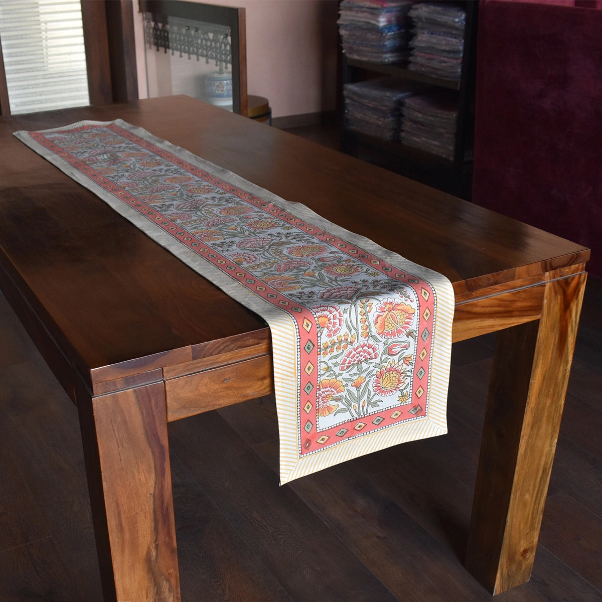 Artisan Crafted Table Runner Reshma Sea Green Open