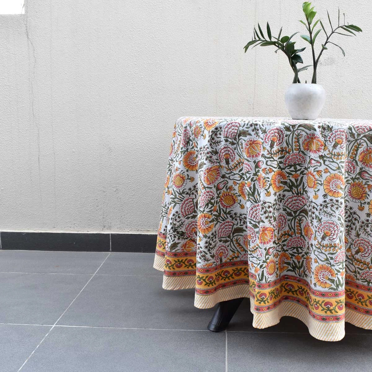 Chemical-Free Round Table Cover | Reshma Sea Green Open 203253