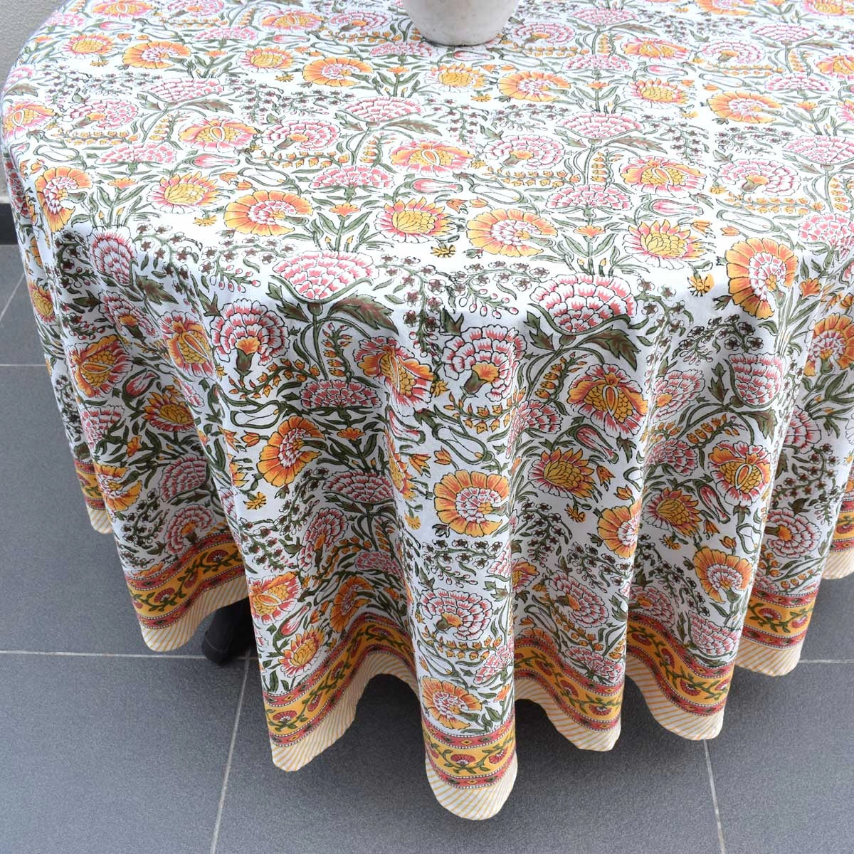Chemical-Free Round Table Cover | Reshma Sea Green Open 203253