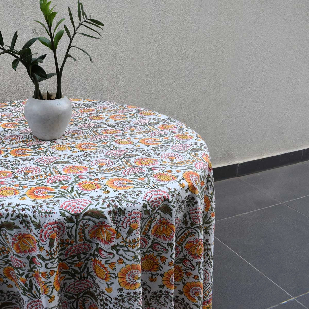 Chemical-Free Round Table Cover | Reshma Sea Green Open 203253