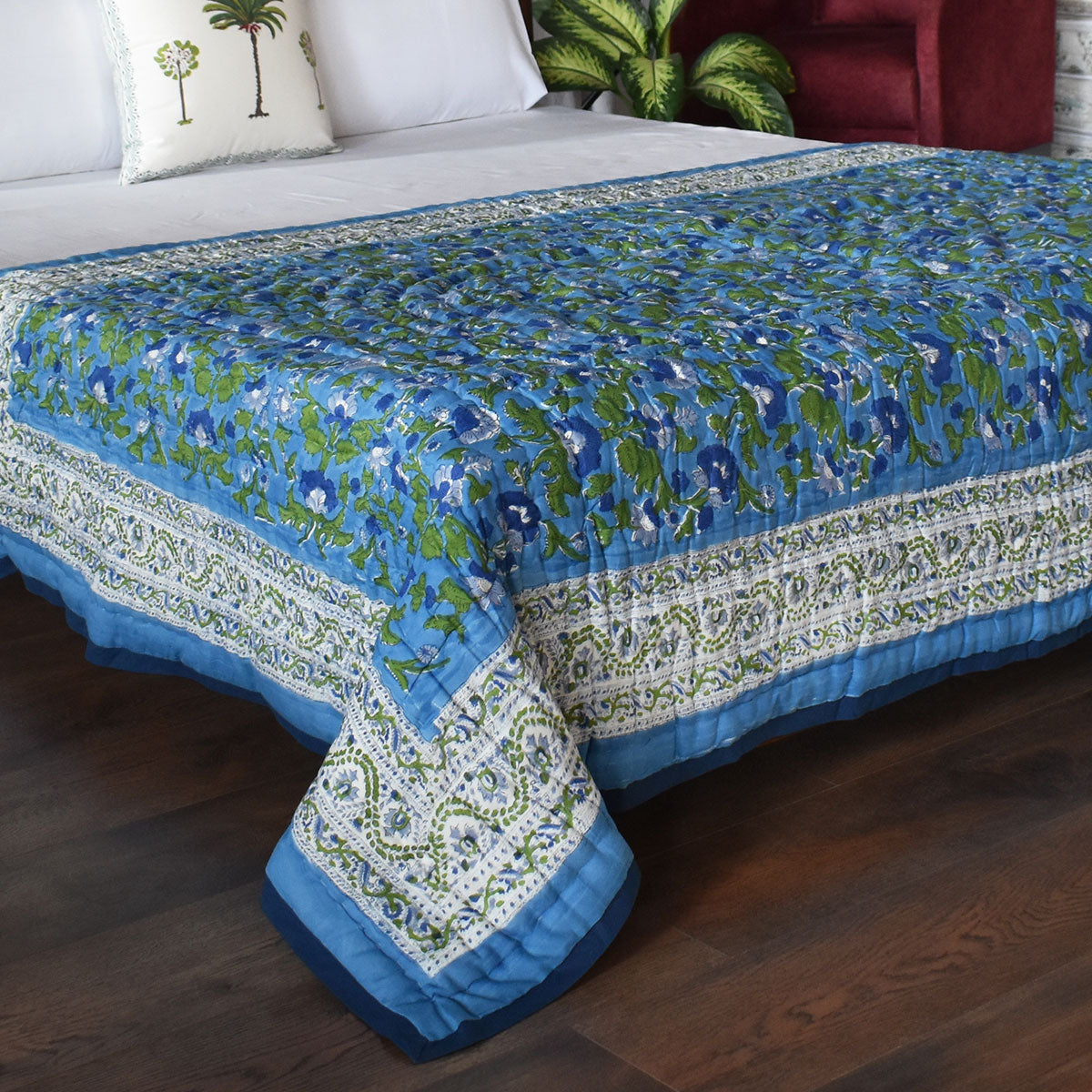 Reversible Printed Cotton Razai Single | Rukhsana Blue 102436