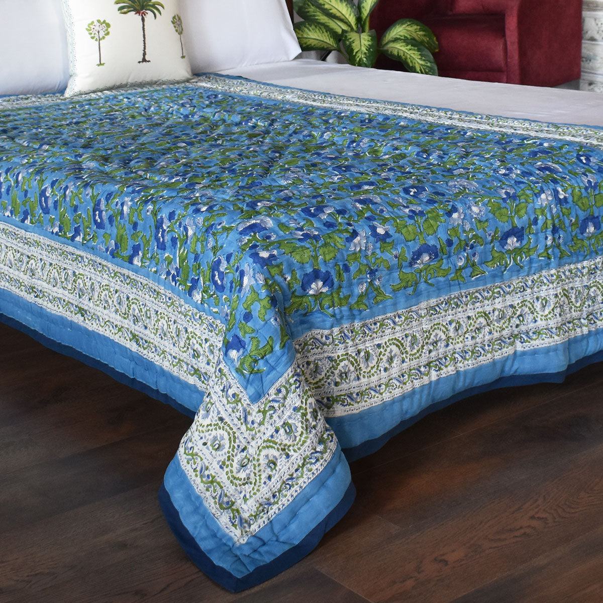 Reversible Printed Cotton Razai Single | Rukhsana Blue 102436