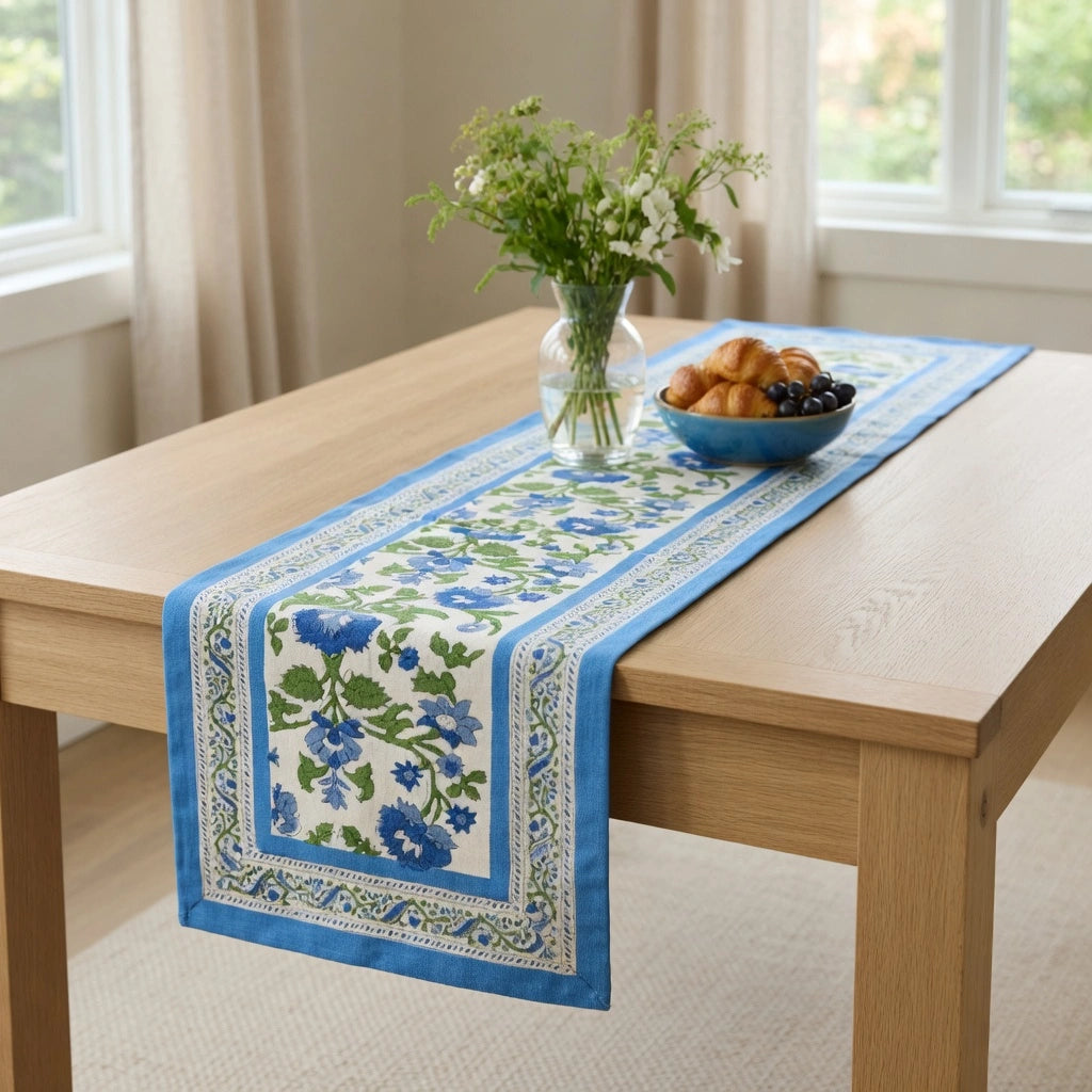 Decorative Table Runner Rukhsana Blue Open